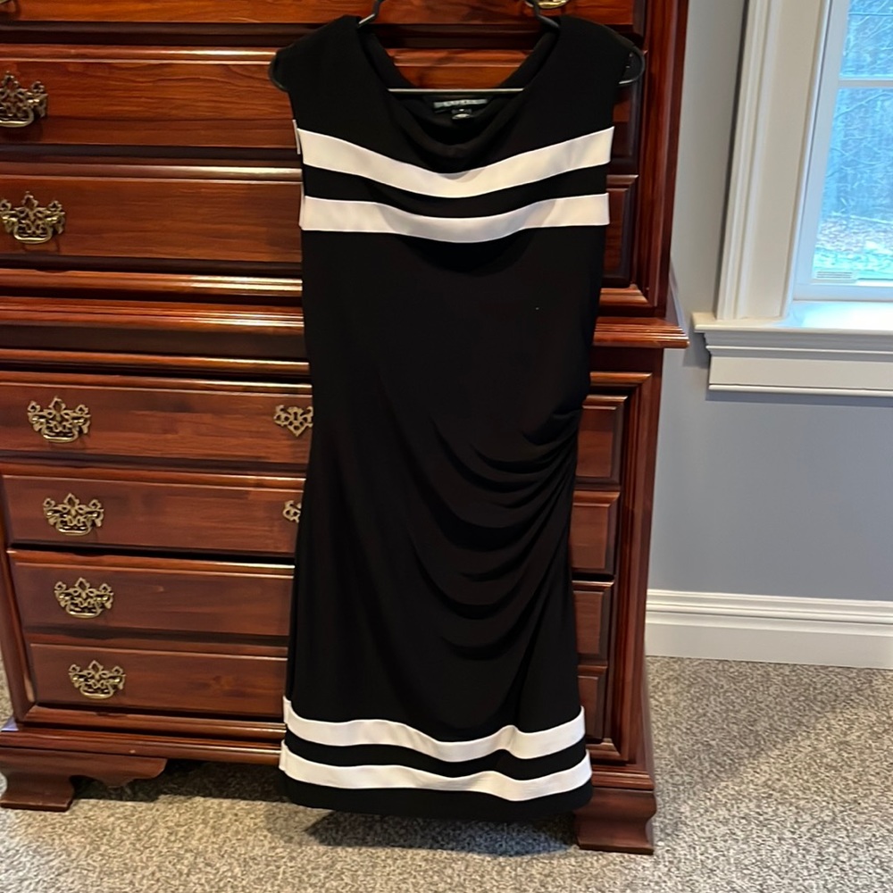 Black with white stripes, Lauren dress, size 12, great condition.